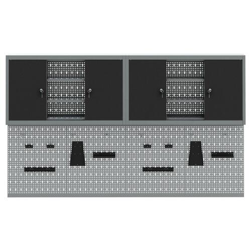 4-delt værktøjsskabs- og pegboard-sæt vægmonteret sort metal
