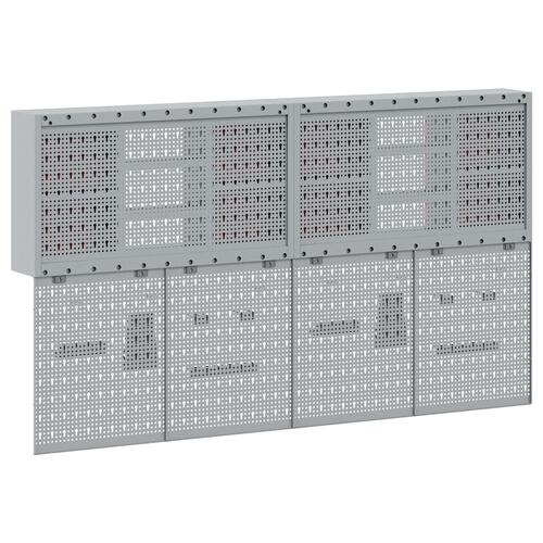 4-delt værktøjsskabs- og pegboard-sæt vægmonteret sort metal