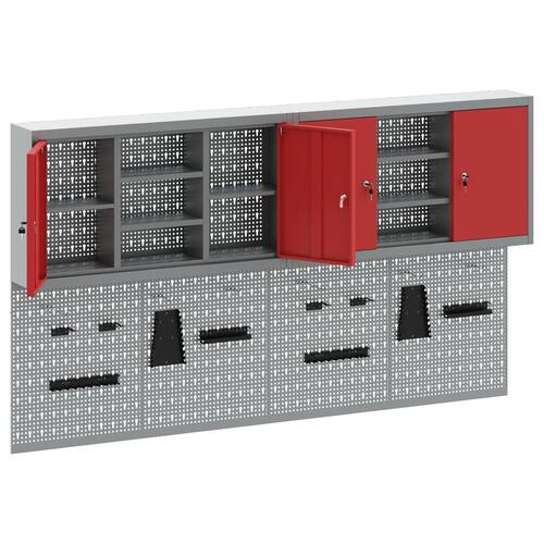 4-delt værktøjskab og pegboard sæt til vægmontering Rød Metal