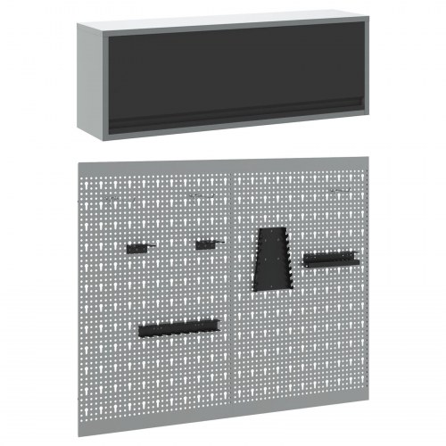 3-delt værktøjsskab og pegboard sæt væghængt sort metal