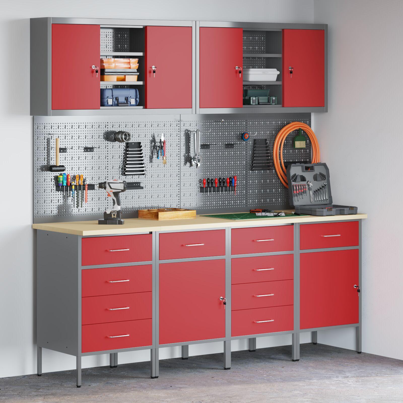 10 Delt Arbejdsskab Og Pegboard Sæt I Rød Mdf Og Metal