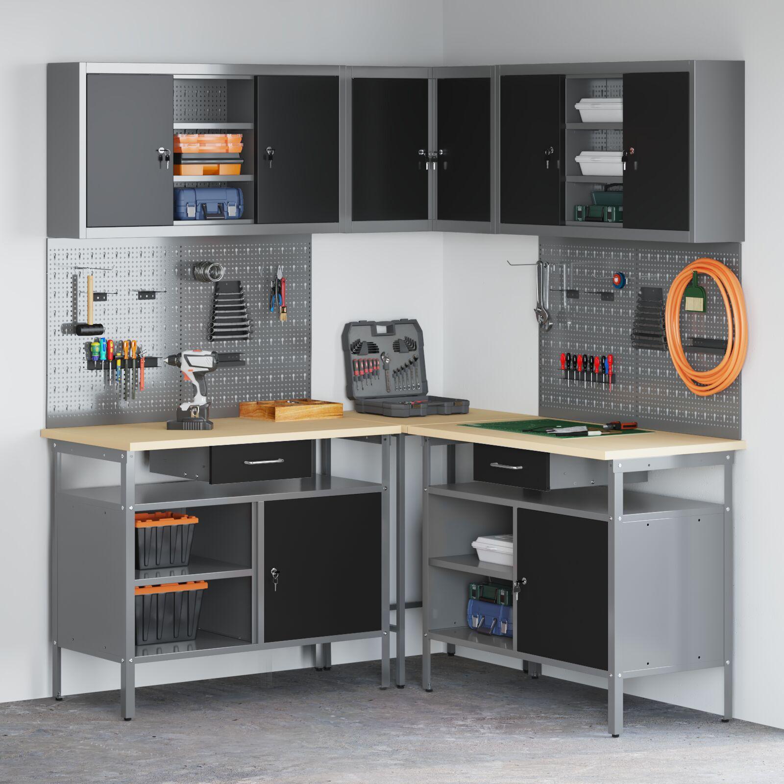 10 Stk Opbevaringsbord Sæt Sort Ingeniørtræ Og Metal