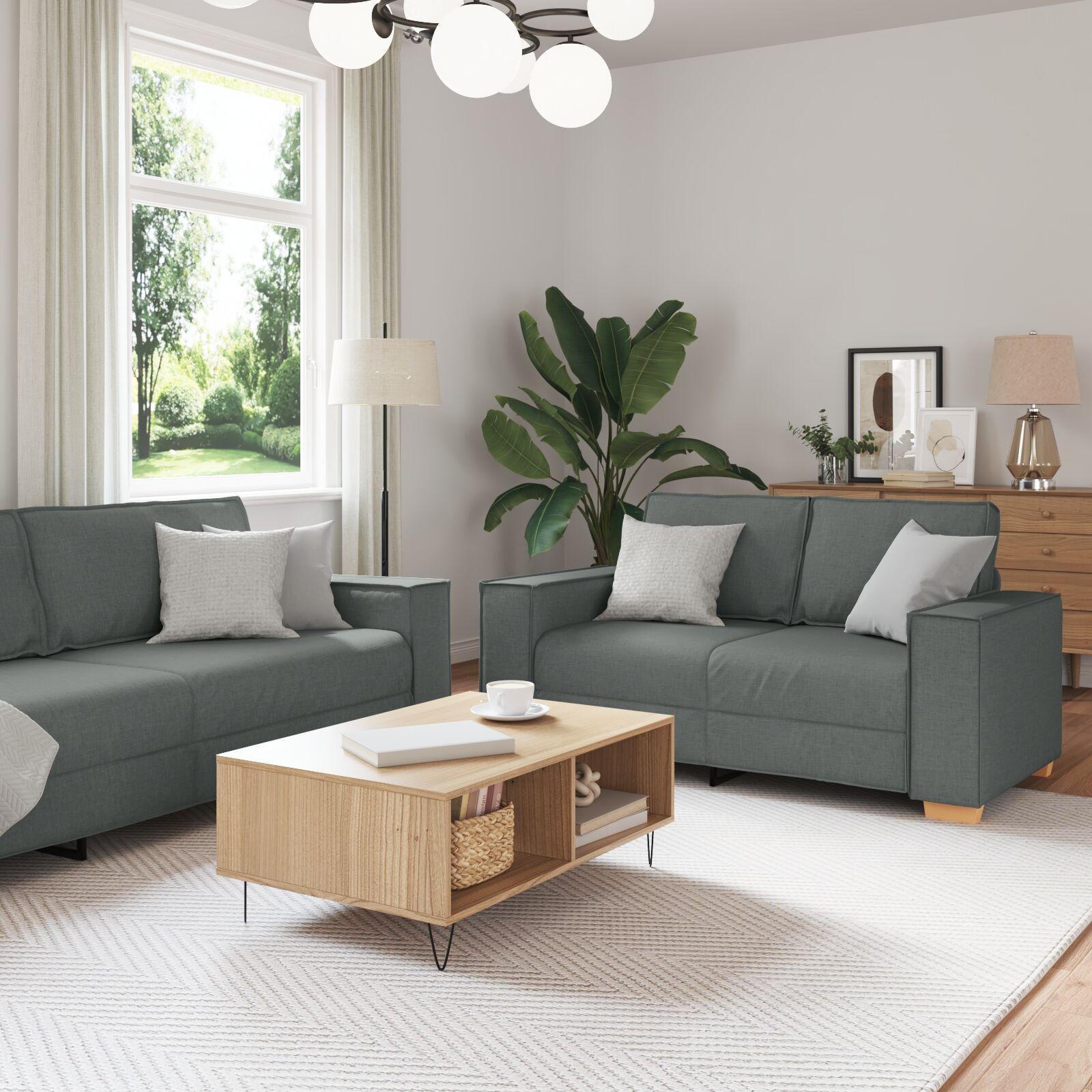 Sofa Sæt Med Pude Med Pude 3 Dele Grå 220 X 78 X 84 Cm Stof