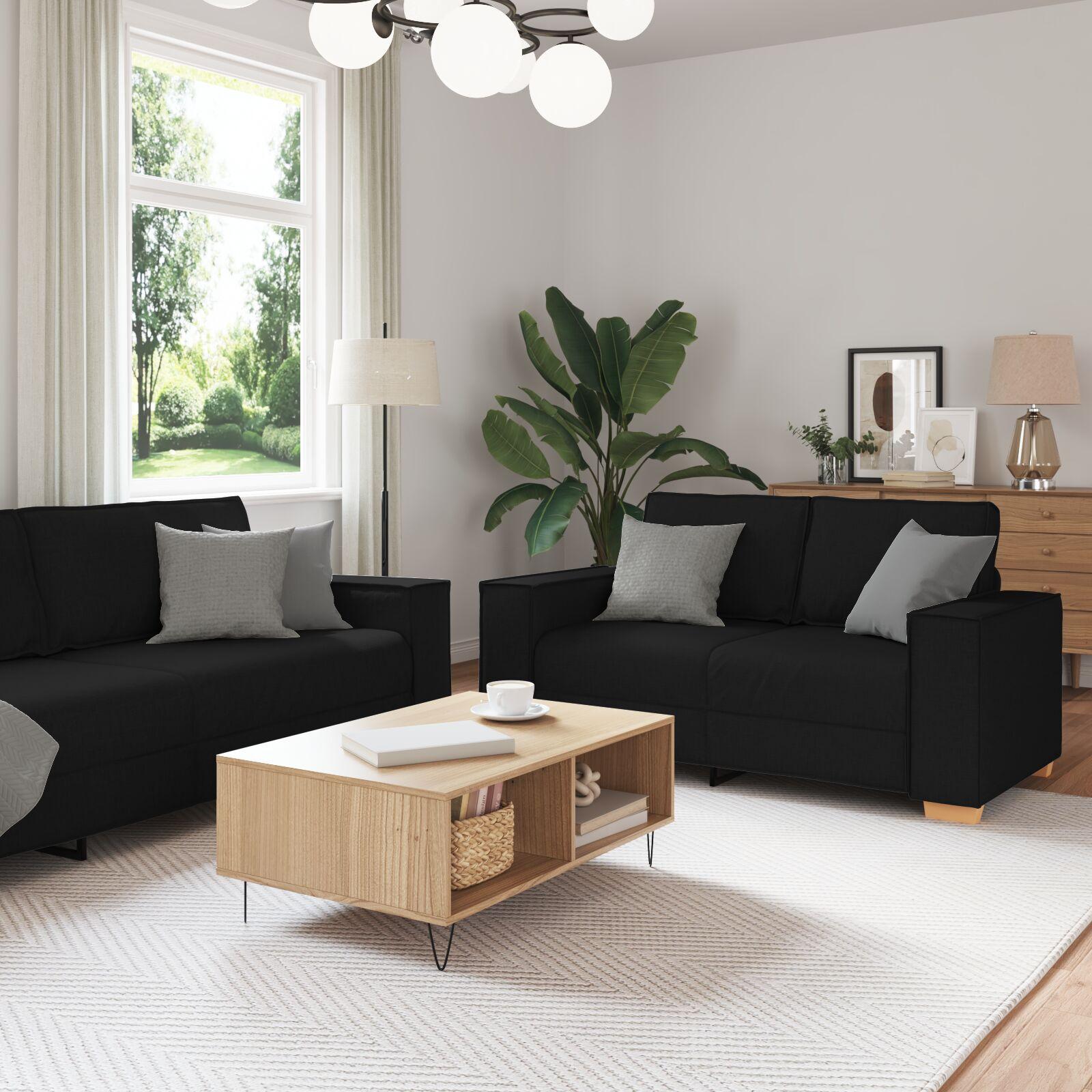 Sofa Sæt Med Pude Med Pude 3 Dele Sort 220 X 78 X 84 Cm Stof