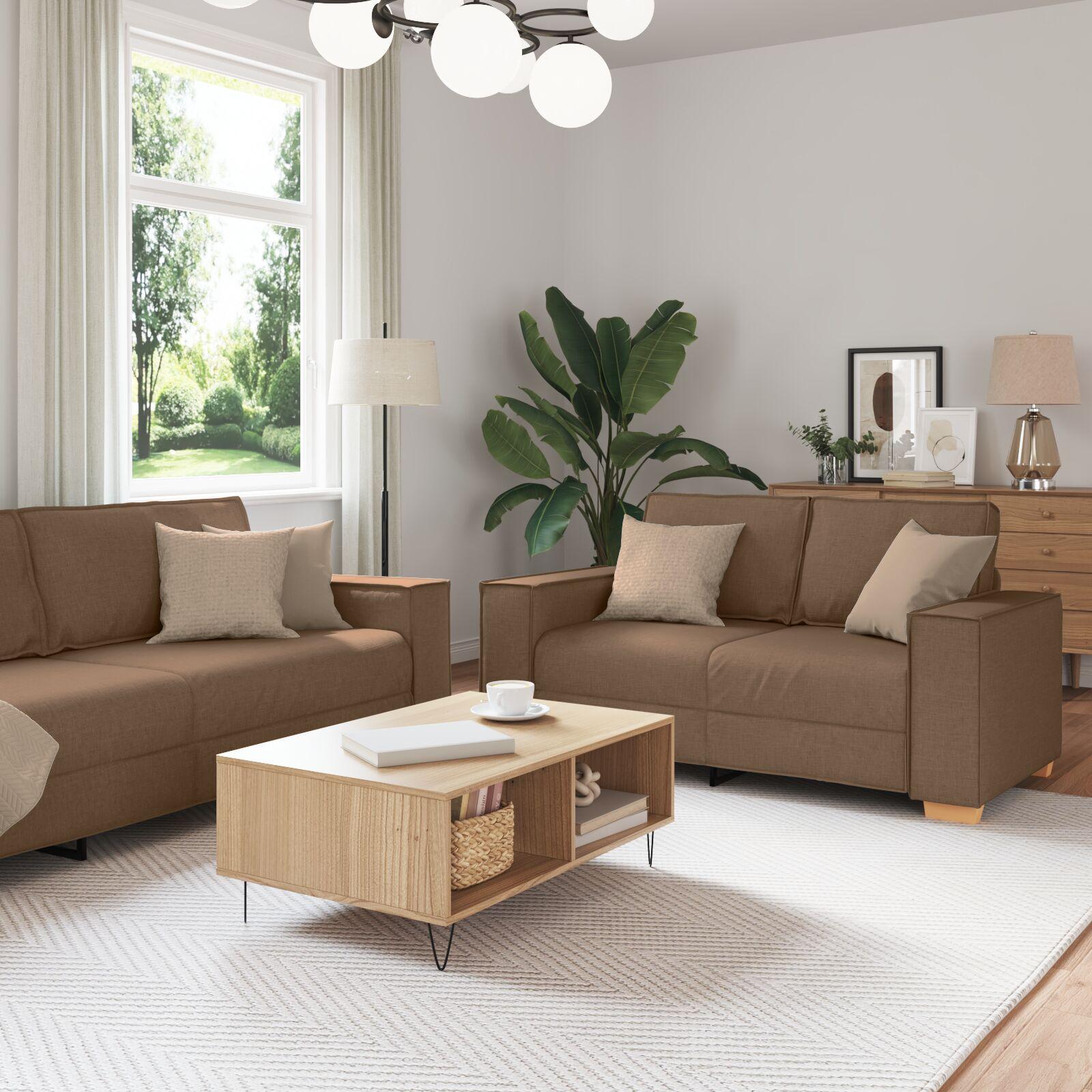 Sofa Sæt med pude med pude 3 stk Brun 220 x 78 x 84 cm Stof