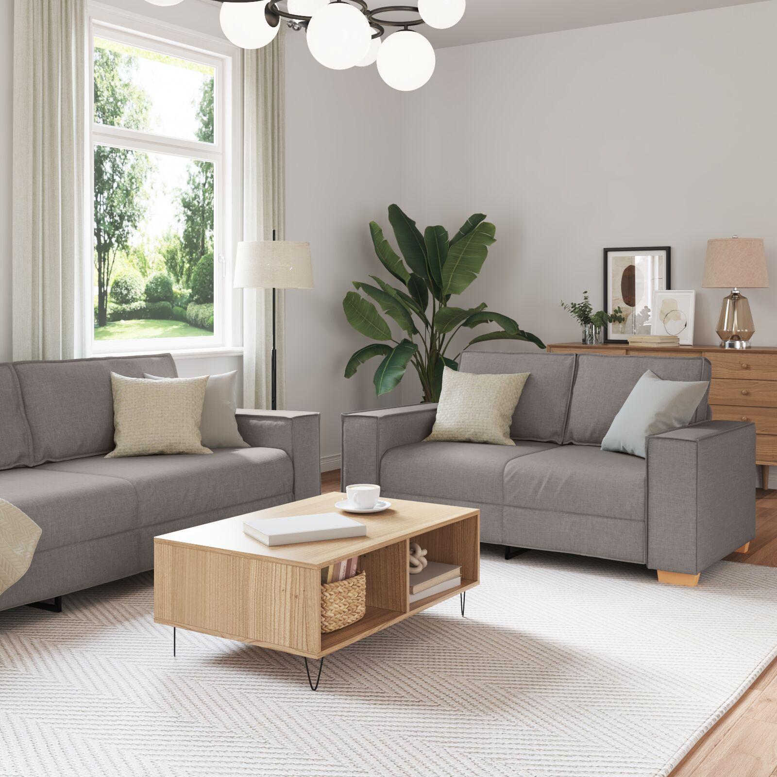 Sofa Sæt Med Pude Med Pude 3 Dele Gråbrun 220 X 78 X 84 Cm Stof