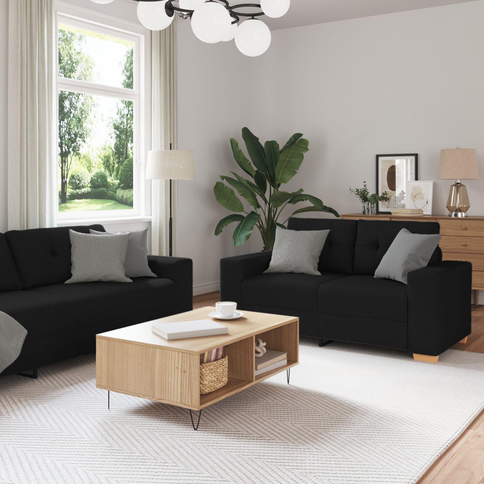 3 Personers Sofa Sæt Med Puder Sort Stof