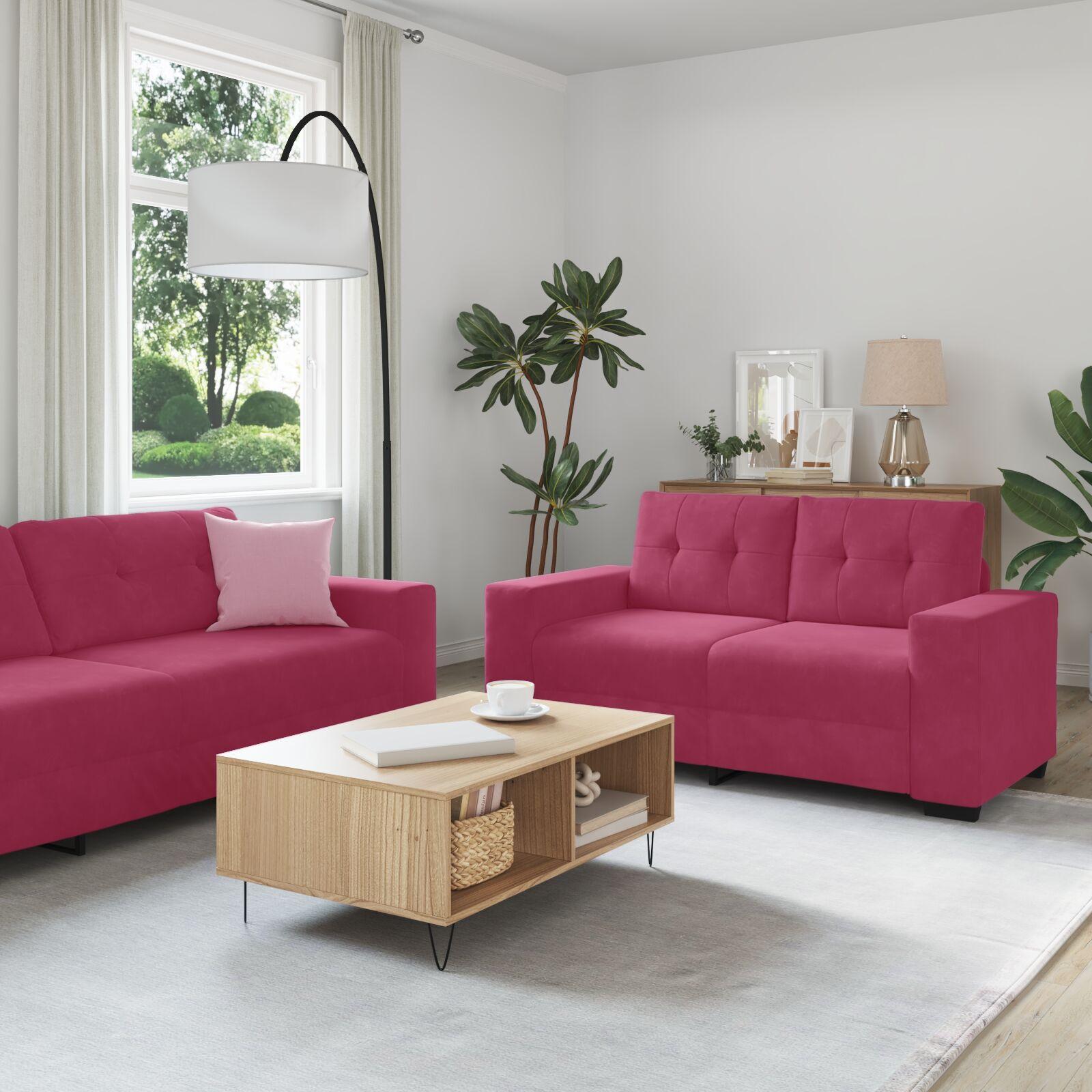 Sofa Sæt med pude med pude 3 stk Vinrød 221 x 78 x 80 cm Fløjl