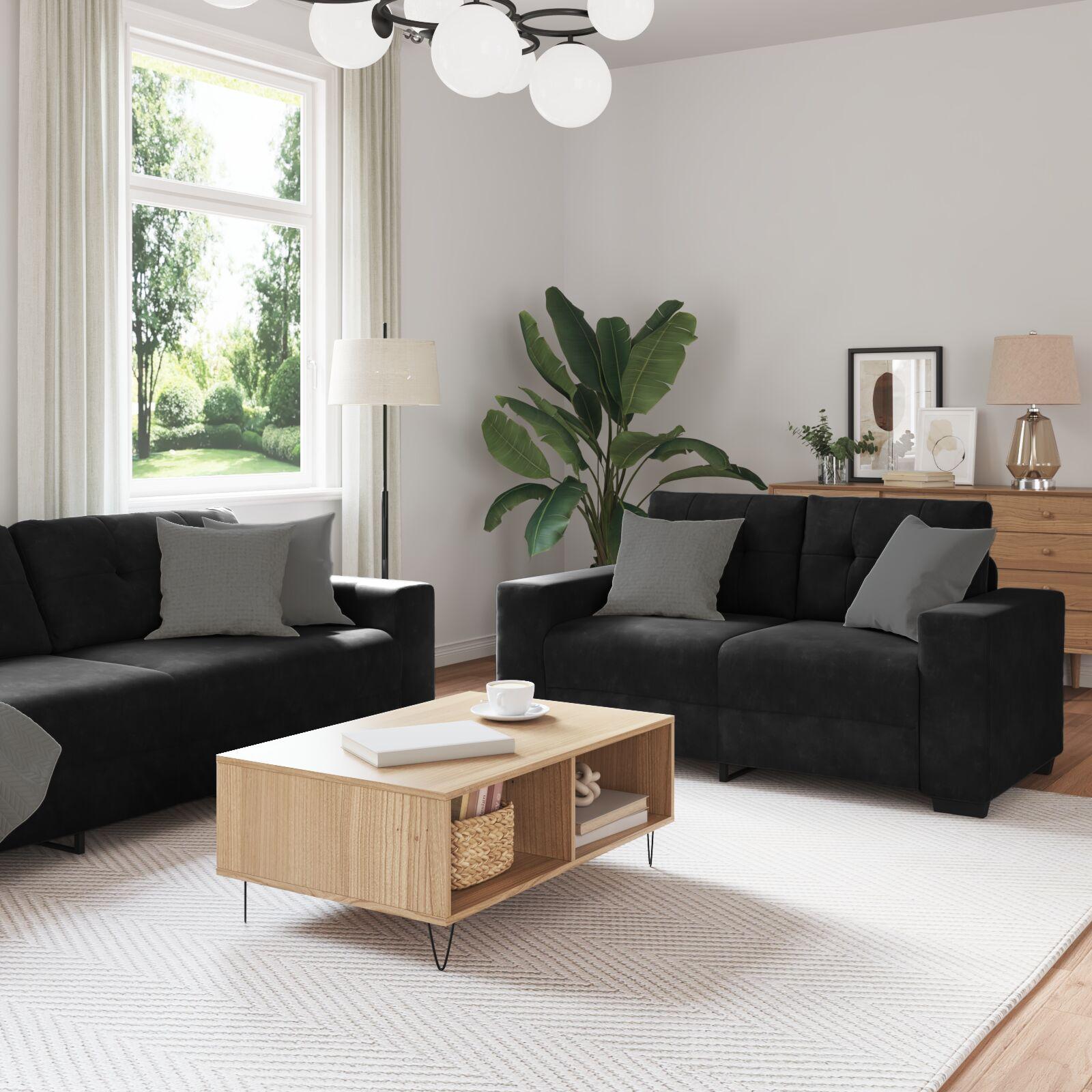 Sofa Sæt Med Pude Med Pude 3 Dele Sort 221 X 78 X 80 Cm Fløjl