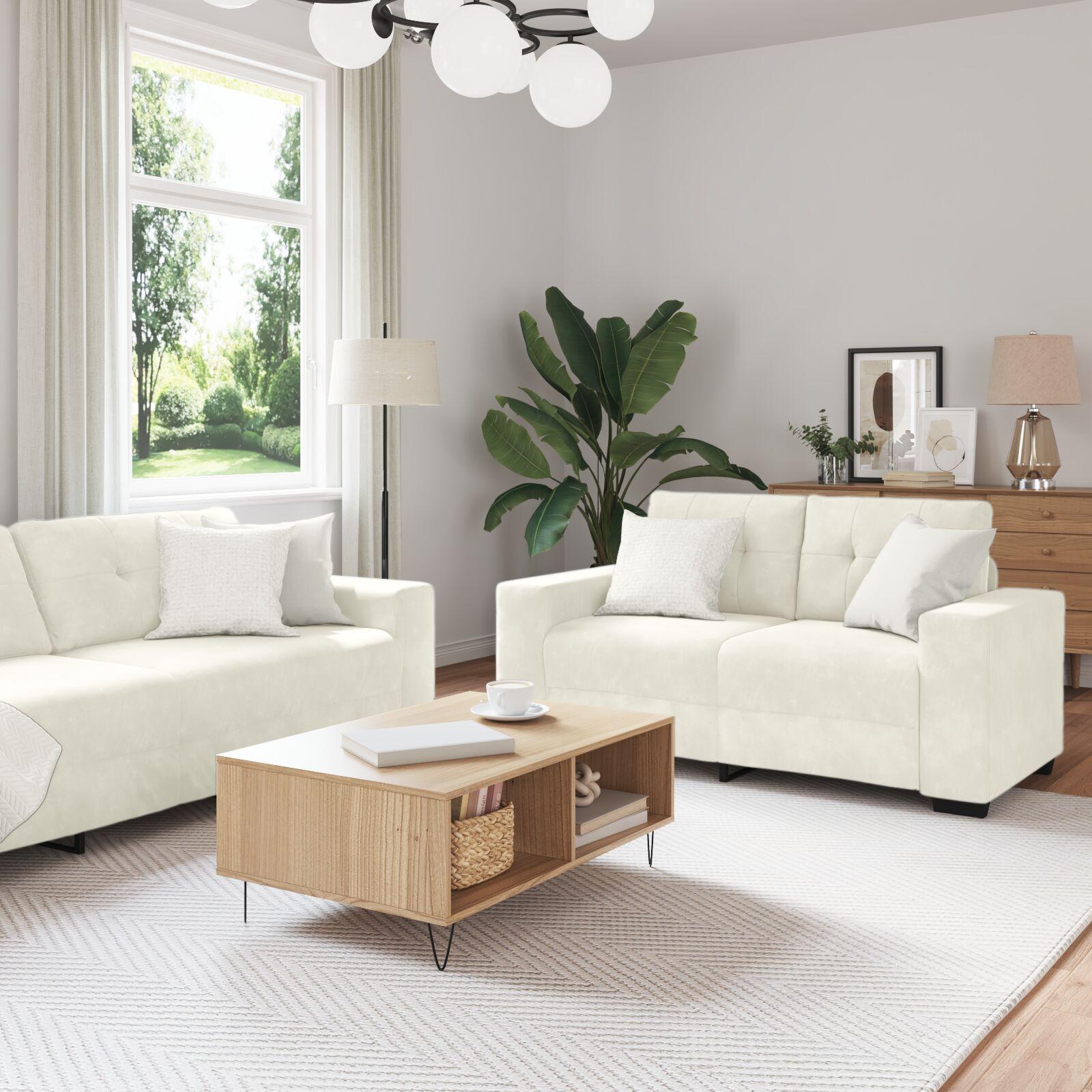 Sofa sæt 3 stk i fløjl - creme, 3+2+1 pers. 221 x 80 x 80 cm
