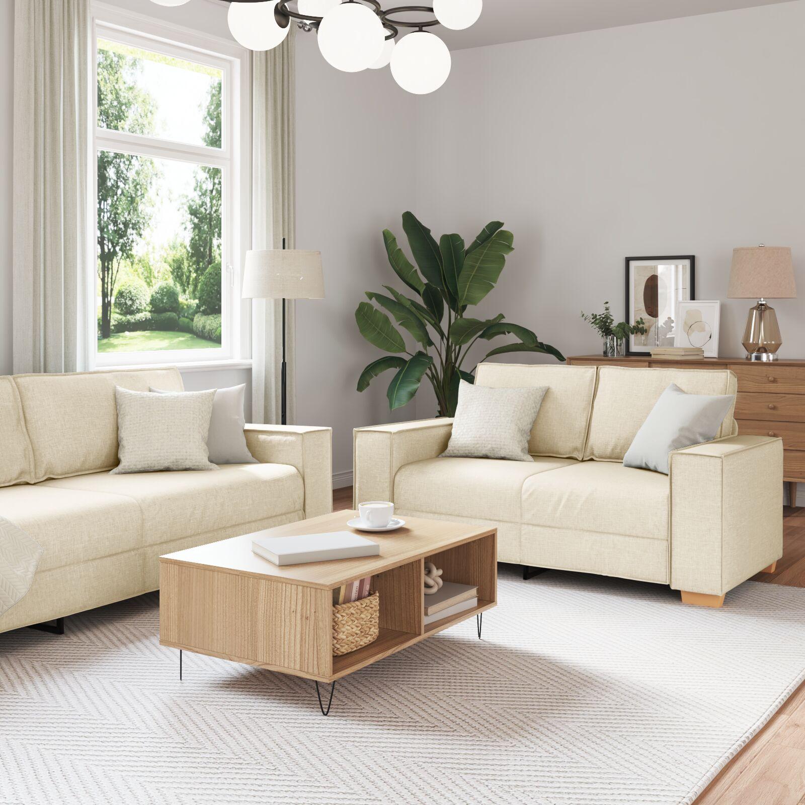 Sofa Stol med pude med pude 2 stk Beige 220 x 78 x 84 cm Linned