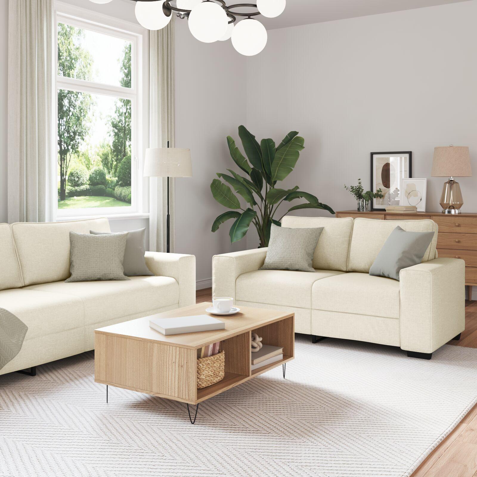 Sofa med pude med pude 2 stk Beige 221 x 77 x 82 cm Linned