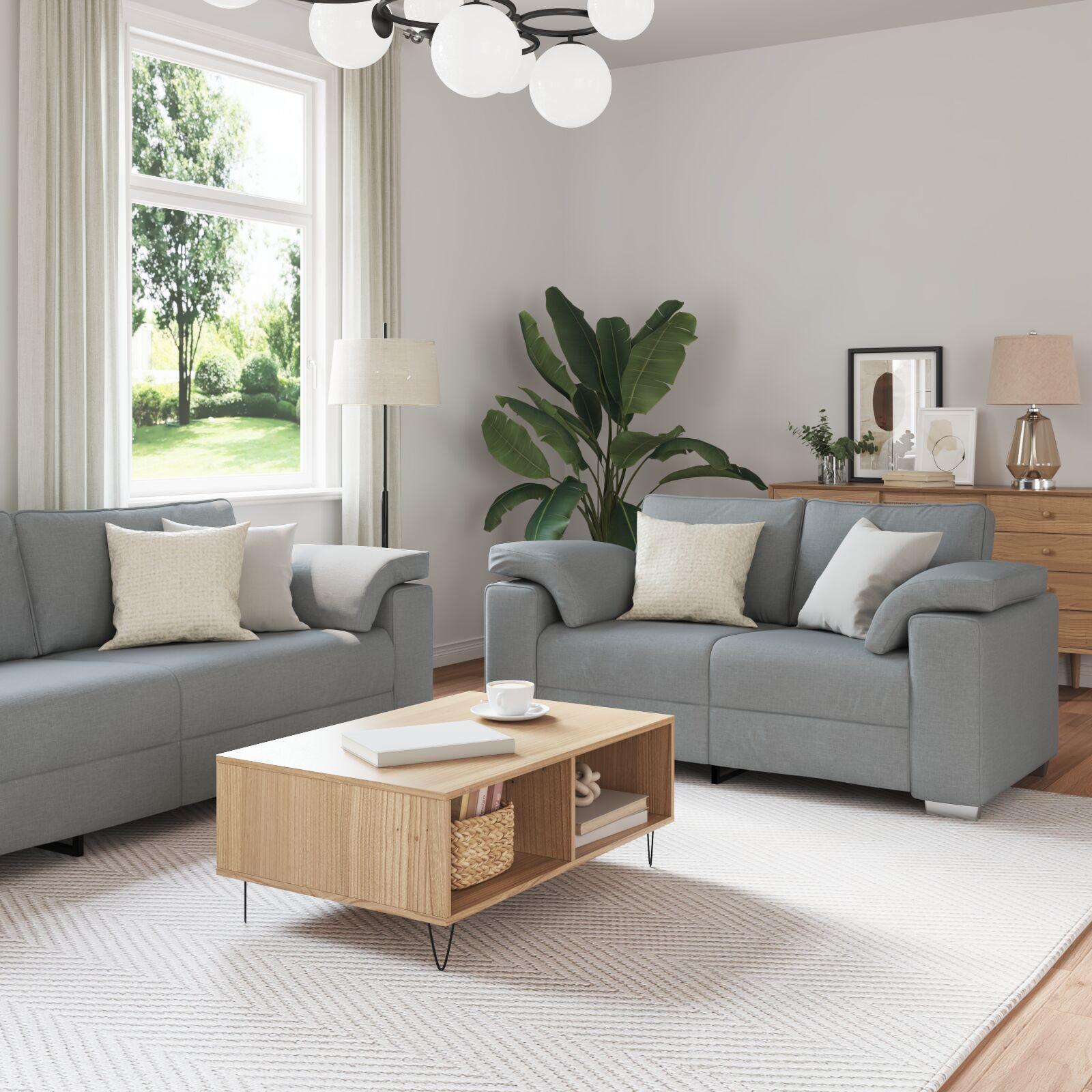 Sofa Sæt 2 Dele Lysegrå 219 X 77 X 82 Cm Stof