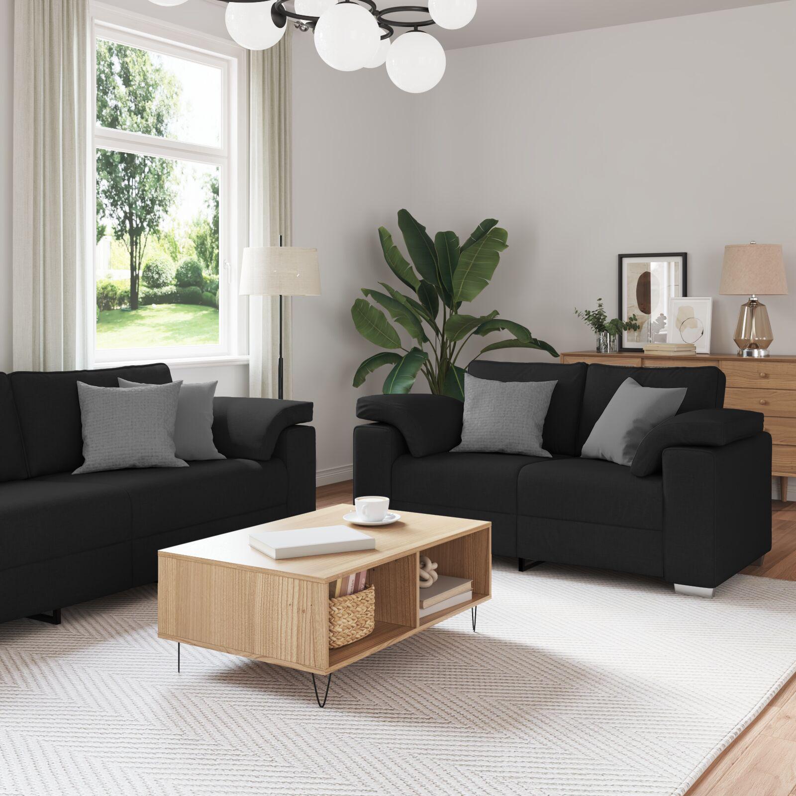 Sofa Sæt 2 Dele Sort 219 X 77 X 82 Cm Stof
