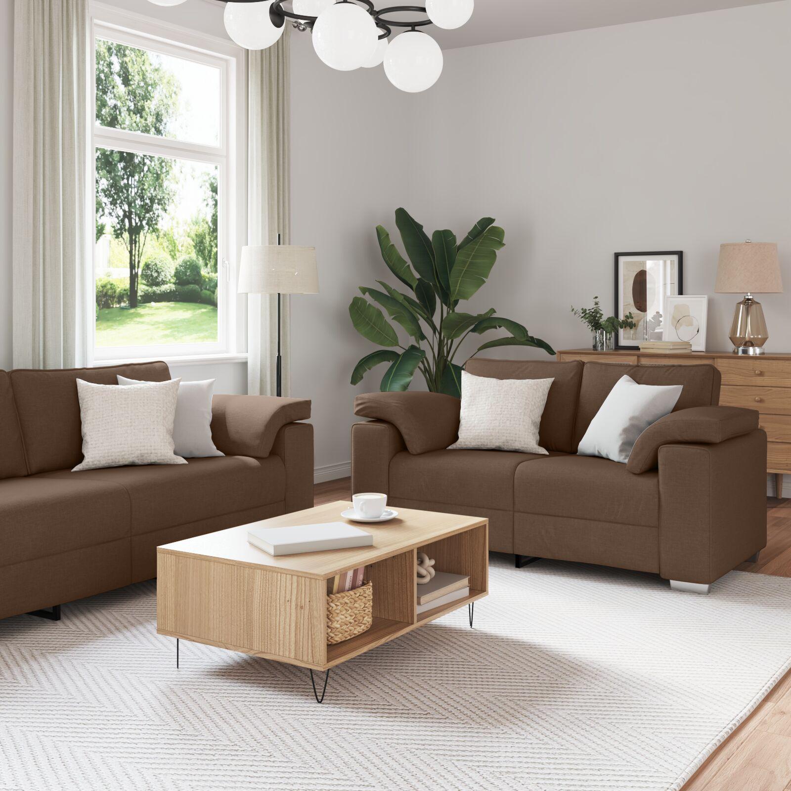 Sofa Sæt 2 stk Brun 219 x 77 x 82 cm Stof
