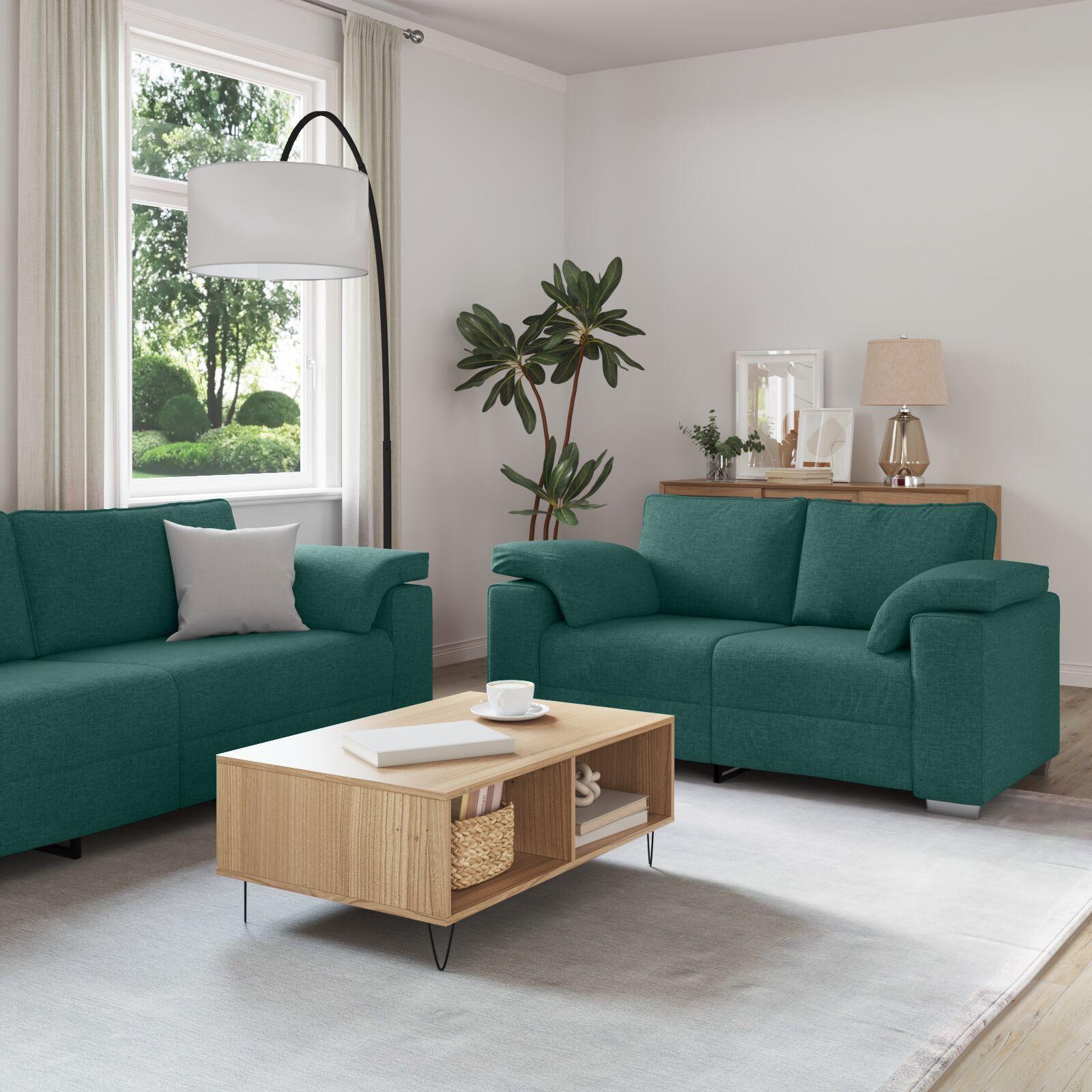 Sofa Sæt 2 stk Mørkegrøn 219 x 77 x 82 cm Stof