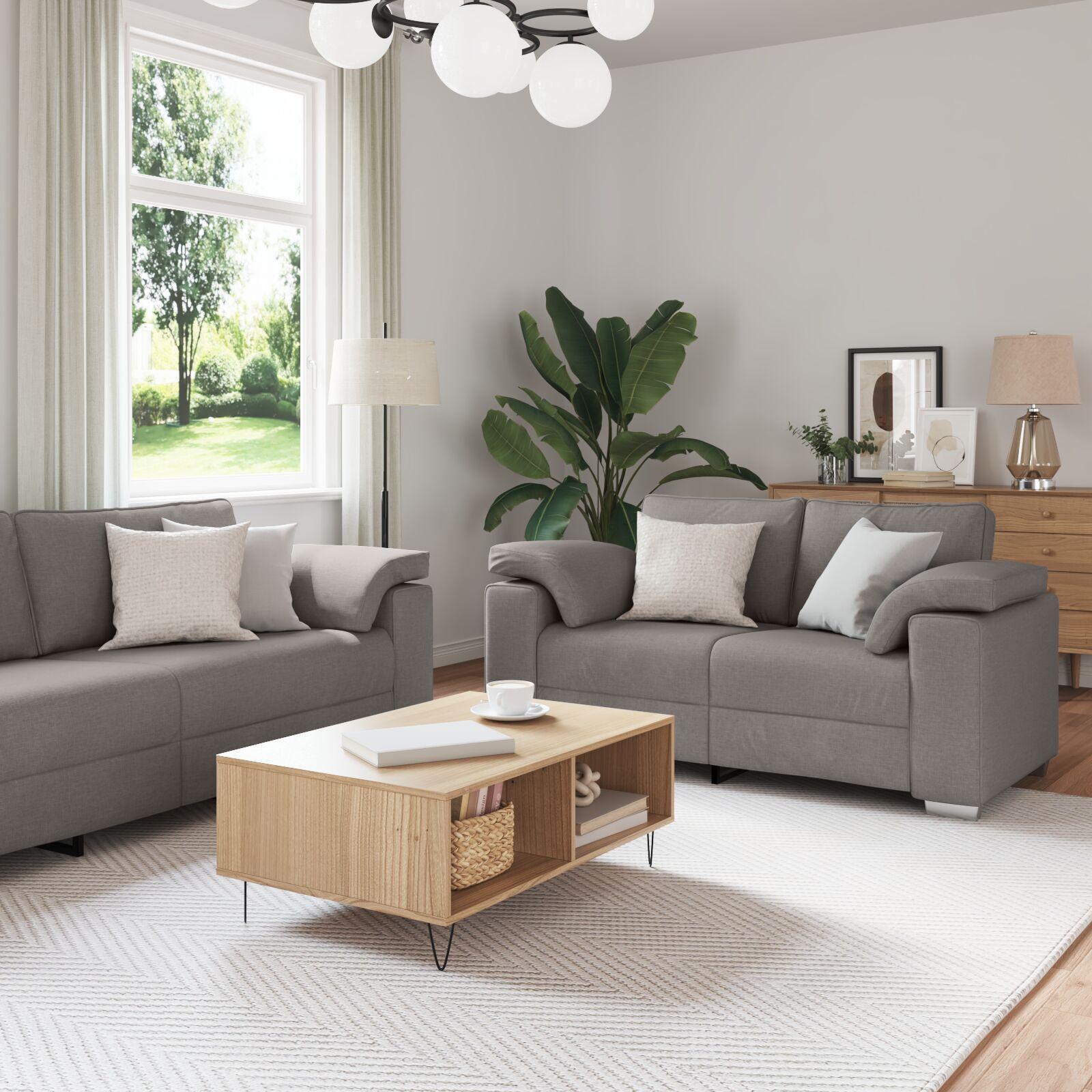 Sofa Sæt 2 stk Gråbrun 219 x 77 x 82 cm Stof