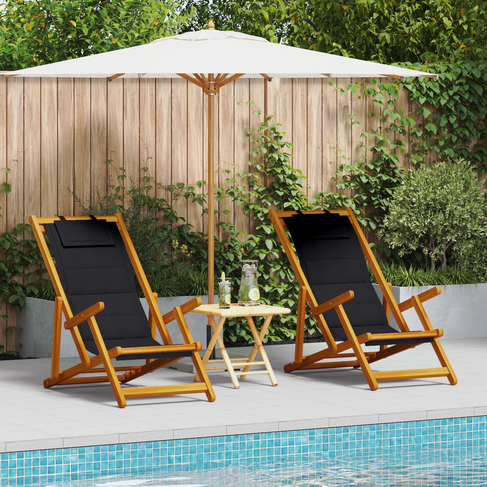 Strandstol 2 stk Brun 61.5 x 123 x 82cm Massivt akacietræ