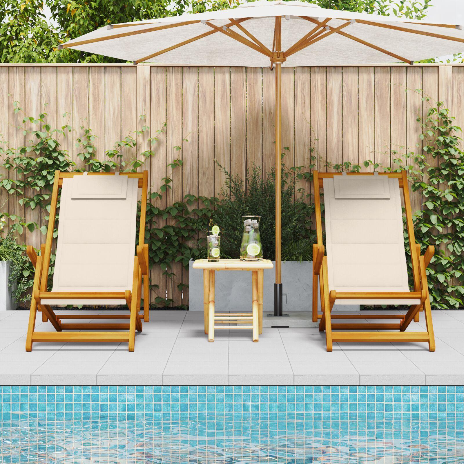 Strandstol 2 stk Brun 61.5 x 123 x 82cm Massivt akacietræ
