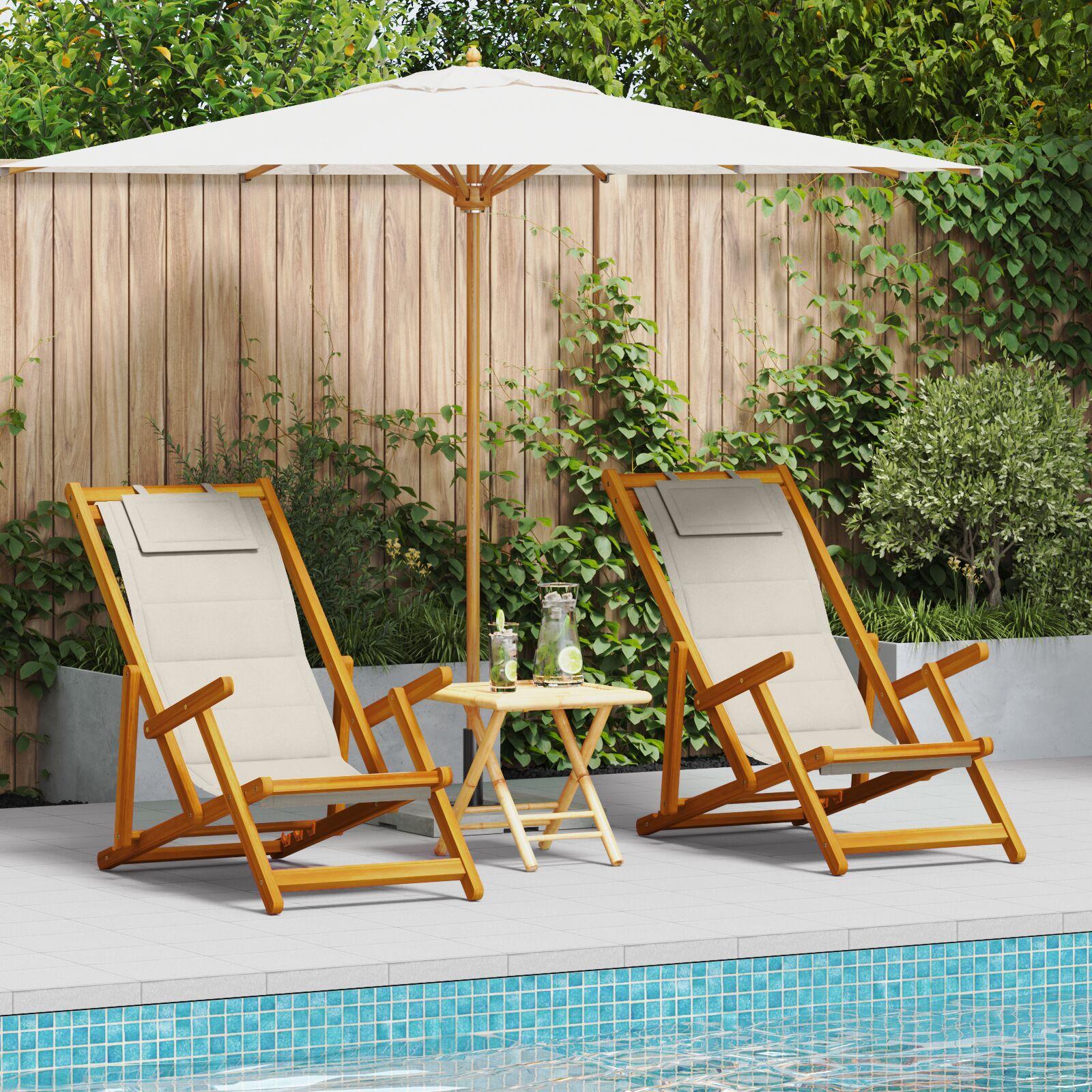 Strandstol 2 stk Brun 61.5 x 123 x 82cm Massivt akacietræ