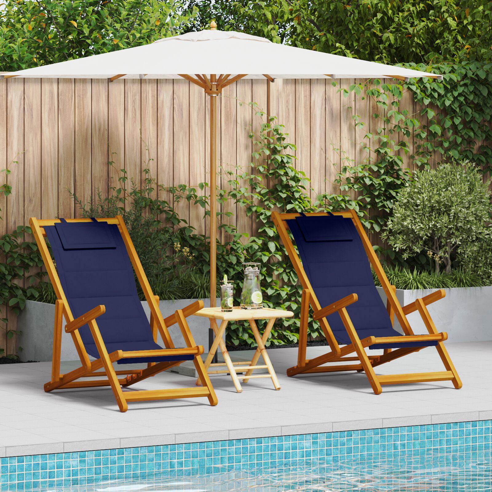 Strandstol 2 stk Brun 61.5 x 123 x 82cm Massivt akacietræ