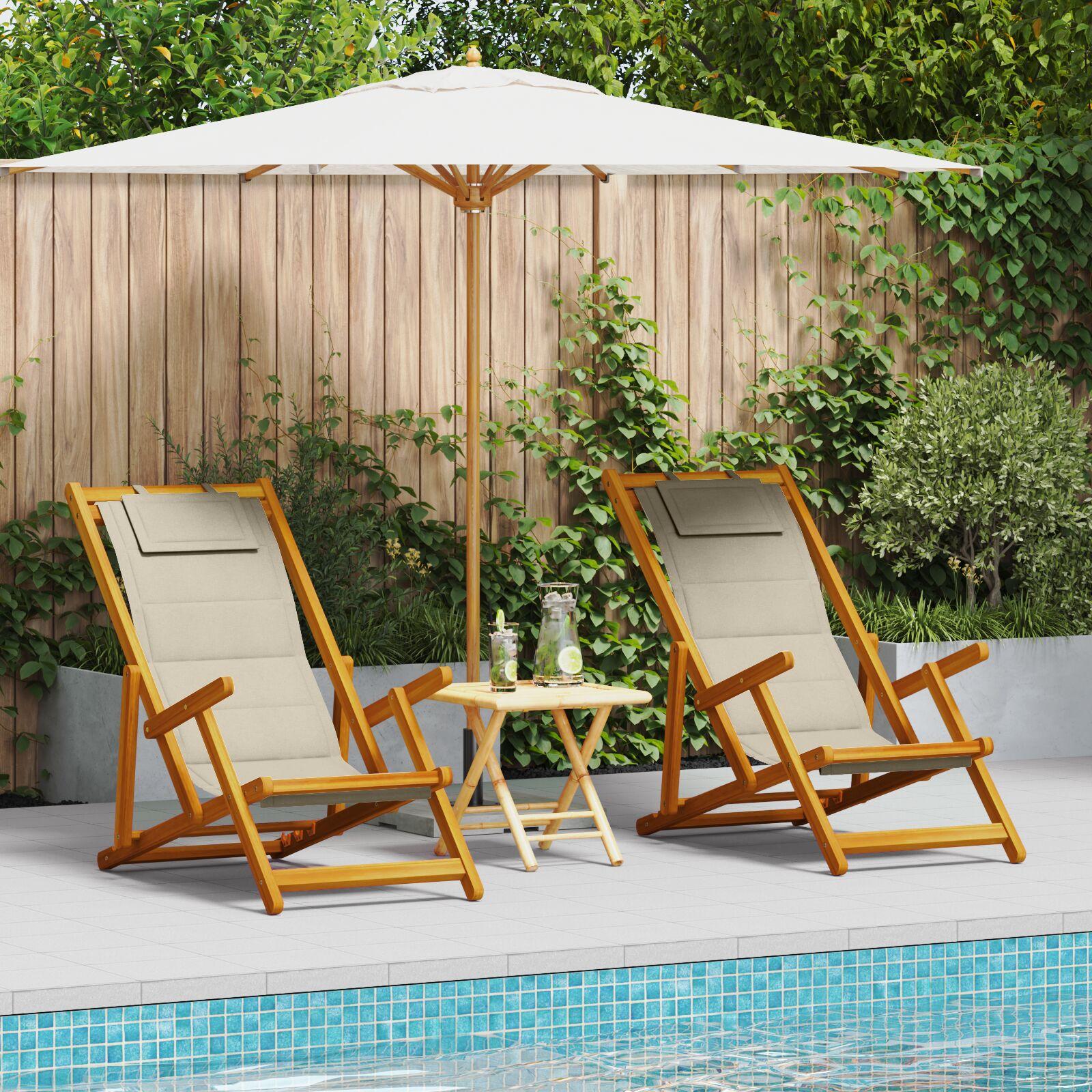 Strandstol 2 stk Brun 61.5 x 123 x 82cm Massivt akacietræ