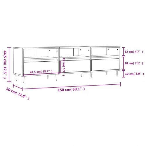 Tv-bord i konstrueret træ - 150×30×44,5 cm, røget egetræsfarve