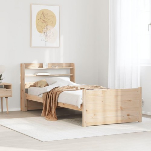 Sengeramme med gavl 90x190 cm - massivt fyrretræ med hylder