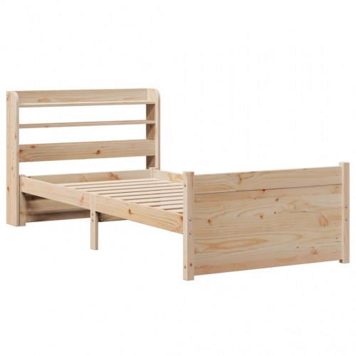 Sengeramme med gavl 90x190 cm - massivt fyrretræ med hylder