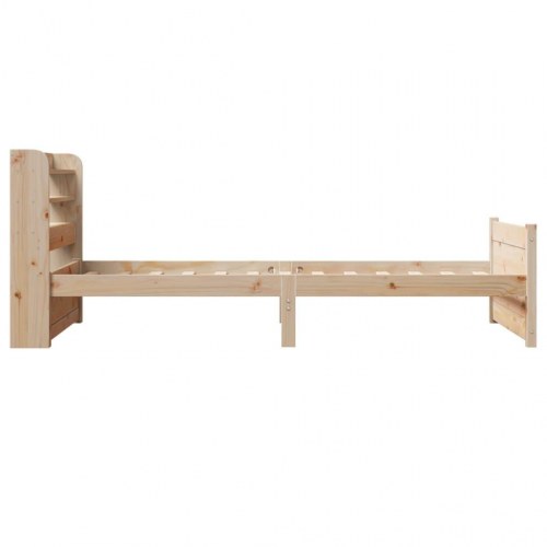 Sengeramme med gavl 90x190 cm - massivt fyrretræ med hylder