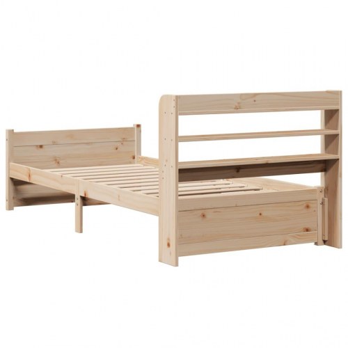 Sengeramme med gavl 90x190 cm - massivt fyrretræ med hylder