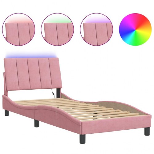Sengeramme med LED Hanko 80 x 200 cm - lyserød velour