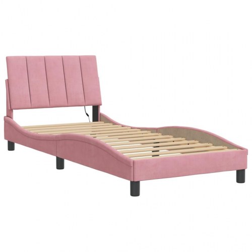 Sengeramme med LED Hanko 80 x 200 cm - lyserød velour