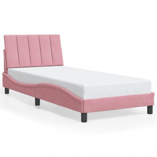 Sengeramme med LED Hanko 80 x 200 cm - lyserød velour