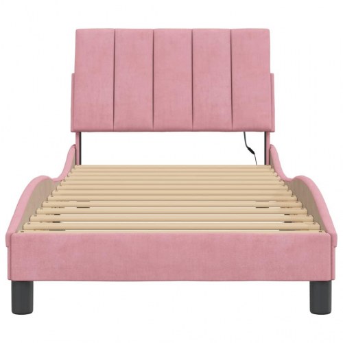Sengeramme med LED Hanko 80 x 200 cm - lyserød velour