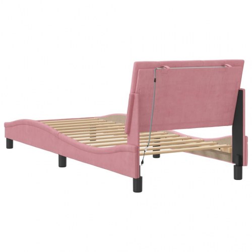 Sengeramme med LED Hanko 80 x 200 cm - lyserød velour