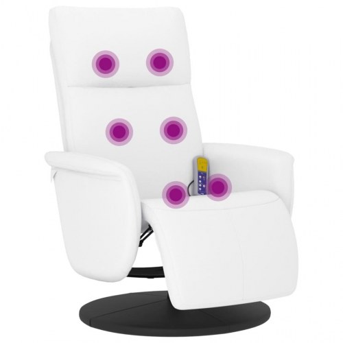 Massagestol med fodstøtte kunstlæder hvid