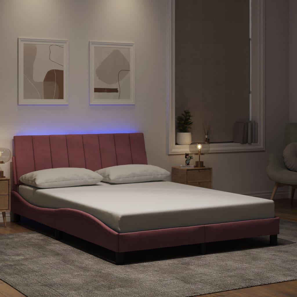 Sengeramme med LED uden madras Hanko 120x200 cm velour pink