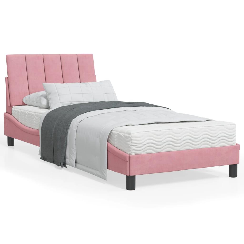 Seng med madras Hanko 90x190 cm velour lyserød