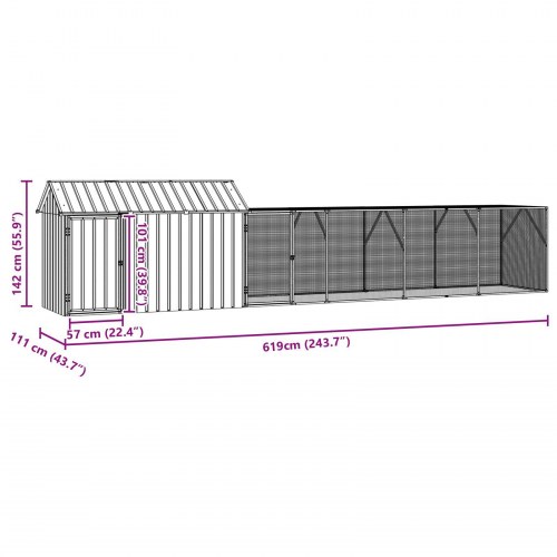 Fuglebur med udvidelse Antracit 112x619x141 cm Stål