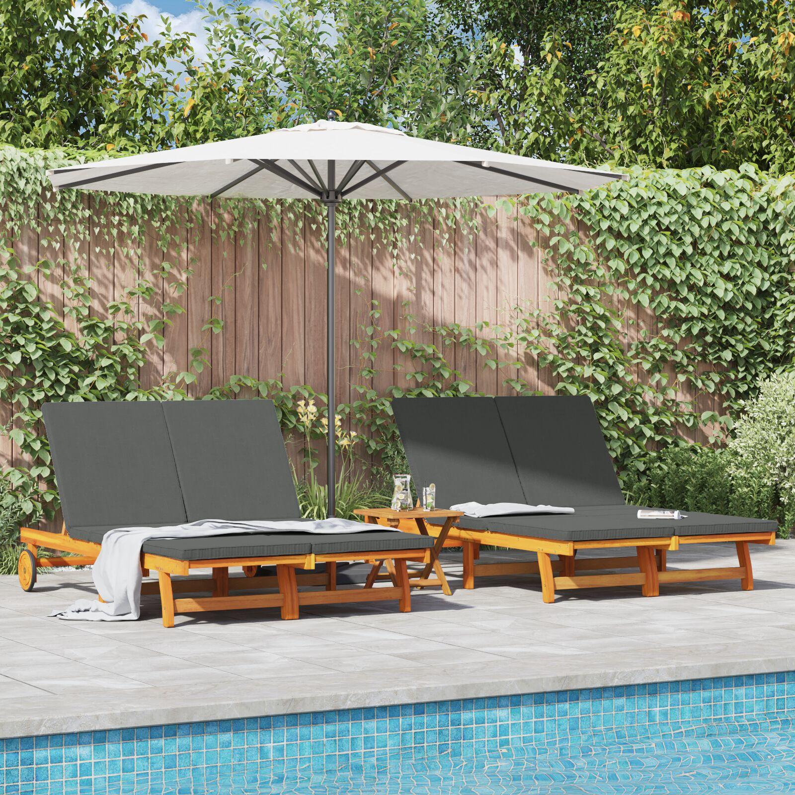 Solstol med pude Brun 125 x 200 x 84cm Massivt akacietræ