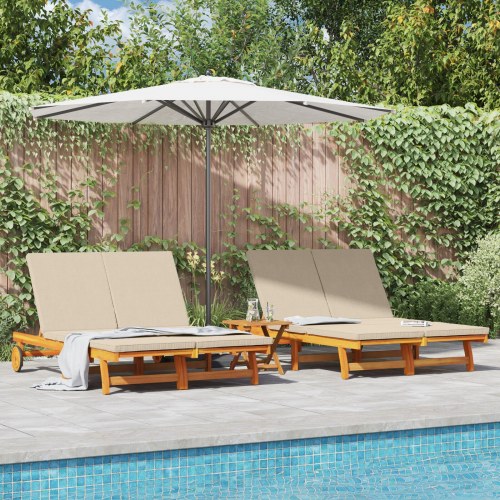 Dobbeltsolstol med hjul og pude i akacietræ