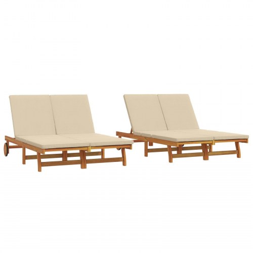 Dobbeltsolstol med hjul og pude i akacietræ