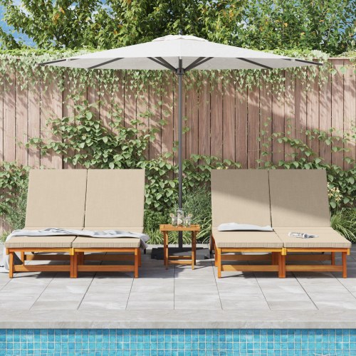 Dobbeltsolstol med hjul og pude i akacietræ