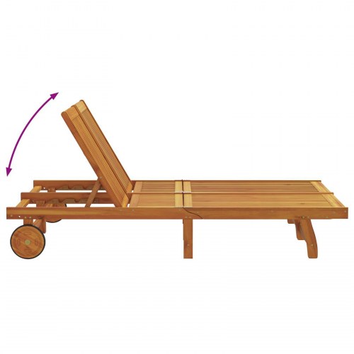 Dobbeltsolstol med hjul og pude i akacietræ