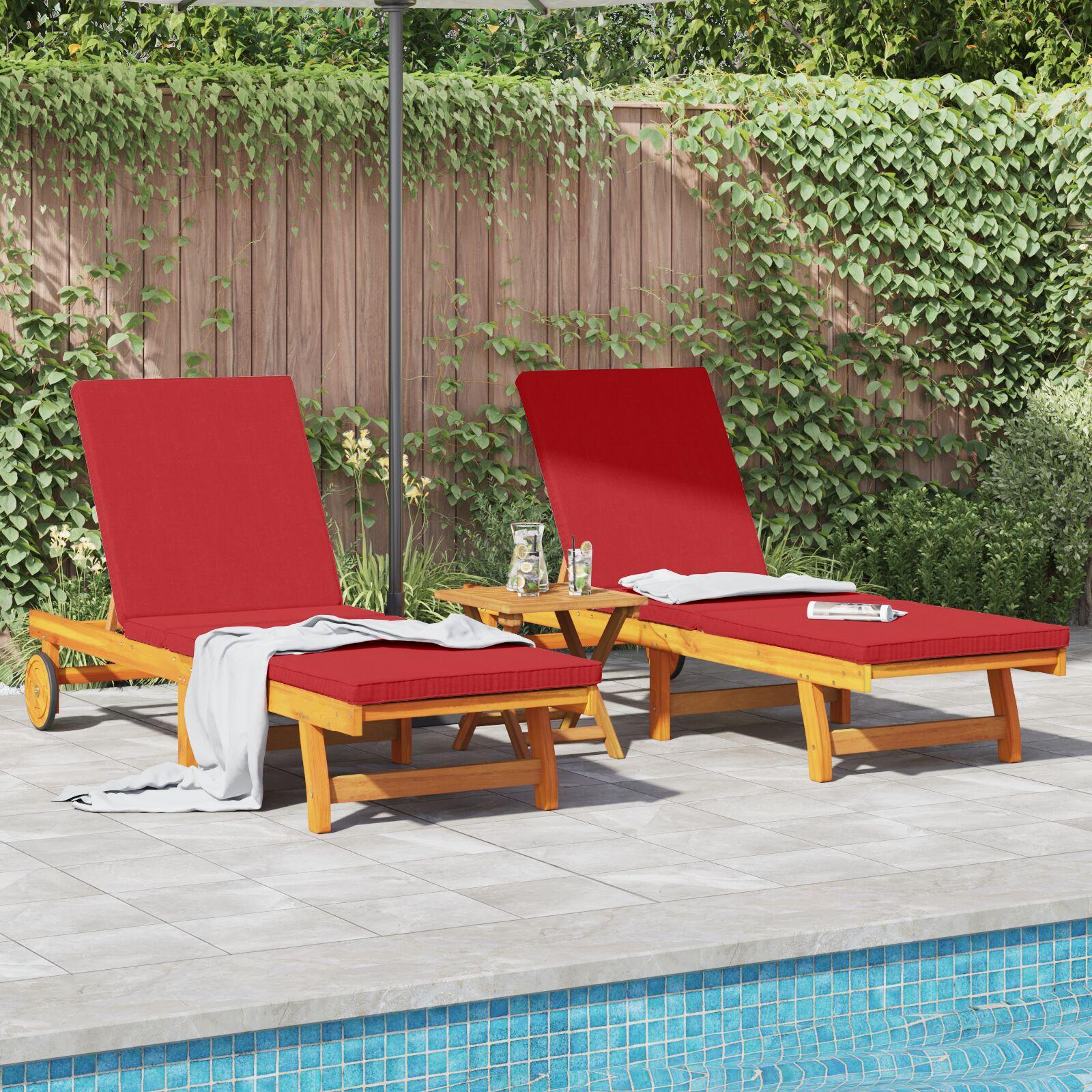 Solstol med pude 2 stk Brun 63 x 199 x 85cm Massivt akacietræ