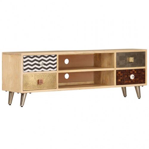 Tv-bord 120×30×40 cm i ru mangotræ - industrielt design med 2 rum og 4 skuffer