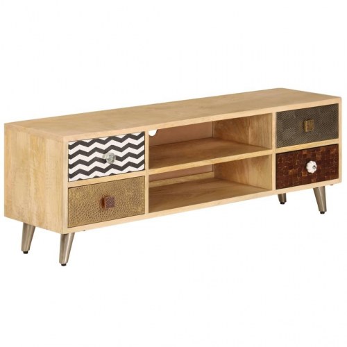 Tv-bord 120×30×40 cm i ru mangotræ - industrielt design med 2 rum og 4 skuffer