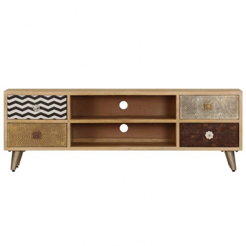 Tv-bord 120×30×40 cm i ru mangotræ - industrielt design med 2 rum og 4 skuffer