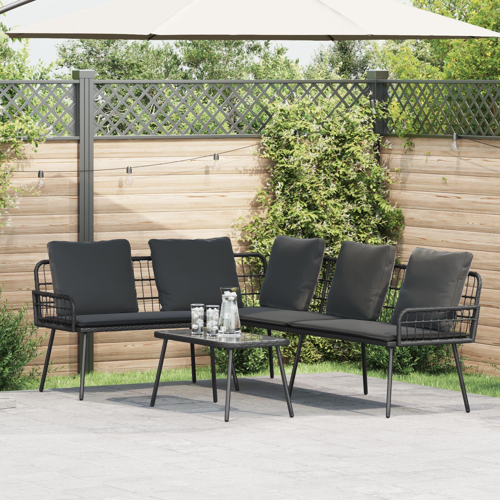 Havesofa-sæt med puder - 2 dele i sort polyrattan